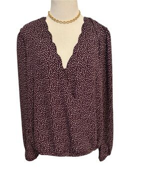 Nine Britton Scallop Surplice Long Sleeve Top - Delicate Print